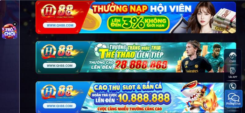 Khuyến mãi cổng Qh88 liên tục được cập nhật